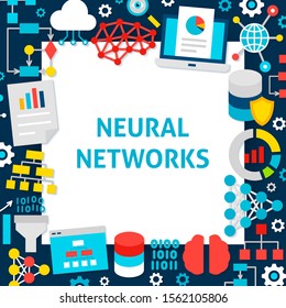 Neural Network Paper Template. Vector Illustration Flat Style Business Concept.