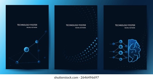 Conjunto de Colección de póster de red neuronal. Antecedentes de la Tecnología de la IA y el aprendizaje automático
