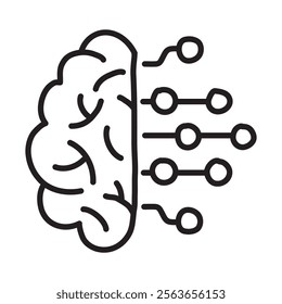 Neural Network Processing Icon – Brain with AI Nodes for Data Analytics