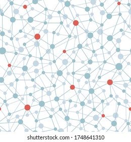 Neural network seamless pattern. Neural network of nodes and connections. Vector illustration on white background