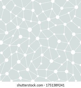 Neural Network Seamless Pattern. Neural Network Of Nodes And Connections. Vector Illustration On Gray Background