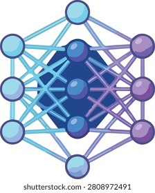 Neural network vector illustration, AI deep learning nodes artificial intelligence icon isolated tech asset