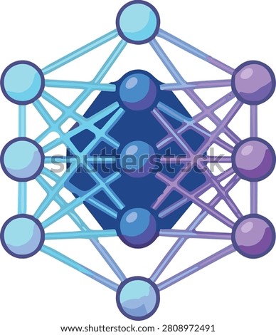 Neural network vector illustration, AI deep learning nodes artificial intelligence icon isolated tech asset