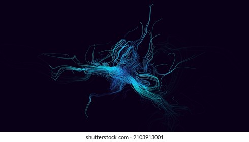 Neural Network Vector Illustration. Futuristic Artificial Intelligence Background. Flowing Wave Lines on Dark Background. Technology Science Concept.