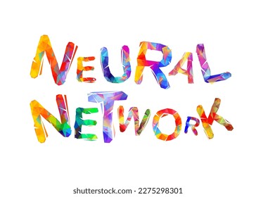 Neural network. Vector words of colorful triangular letters