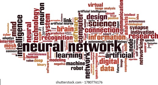 Neural network word cloud concept. Collage made of words about neural network. Vector illustration 