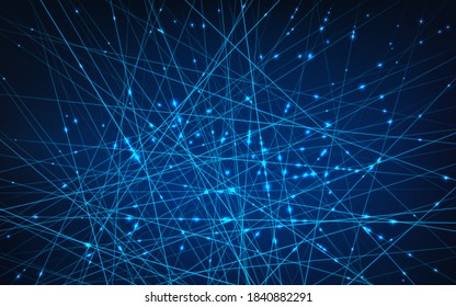 Neuronale Netze. Künstliche Intelligenz und tiefes Lernkonzept. Linien und Knoten, die mit dem Computer-Web von Zellen verbunden sind. Vektorgrafik