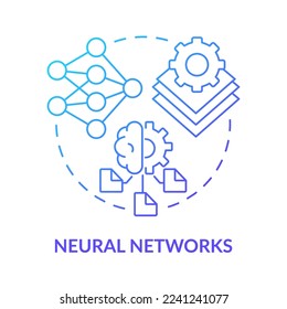Neural networks blue gradient concept icon. Artificial neurons. Machine learning engineer skill abstract idea thin line illustration. Isolated outline drawing. Myriad Pro-Bold font used