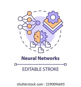 Neural networks concept icon. Artificial neurons. Machine learning engineer skill abstract idea thin line illustration. Isolated outline drawing. Editable stroke. Arial, Myriad Pro-Bold fonts used