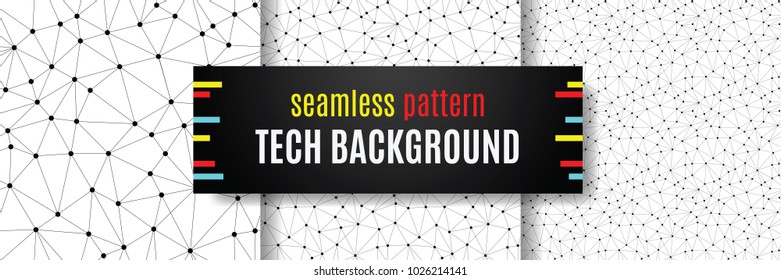 Neural networks conception. Seamless pattern kit for technical background. Technology concept slides for business presentation from black points of connection lines on white background