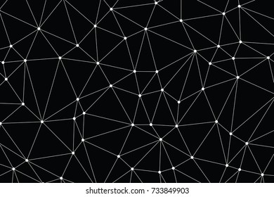 Neural networks conception. Technology concept slide for business presentation from black points of connection lines on black background. Abstract information background