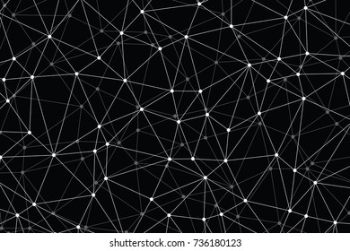 Neural networks conception. Technology concept slide for business presentation from black points of connection lines on black background. Abstract information background