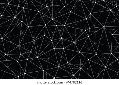 Neural networks conception. Technology concept slide for business presentation from black points of connection lines on black background. Abstract information background