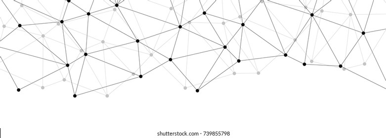 Concepção de redes neurais para o cabeçalho do site. Slide conceito de tecnologia para apresentação de negócios a partir de pontos pretos de linhas de conexão em fundo branco. Concepção de desenvolvimento de TI