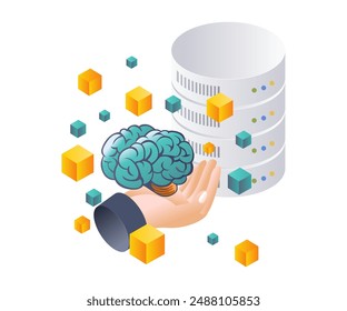 Neural Networks in Data Storage flat isometric illustration