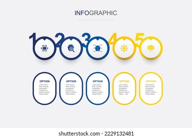 neural networks, deep learning, AI, autonomous, data center icons Infographic design template. Creative concept with 5 steps