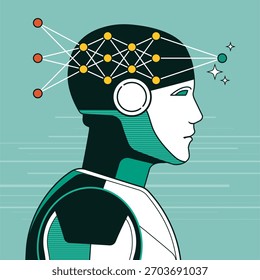 Neuronale Netzwerke und Deep Learning: KI-Roboter, der auf Daten und der Erzeugung neuer Inhalte trainiert ist