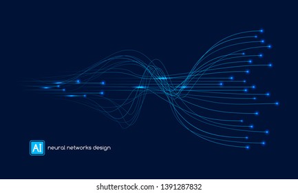 Design neuronaler Netze, AI-Konzept, digitale abstrakte Wellenlinien, Vektorgrafik-Vorlage