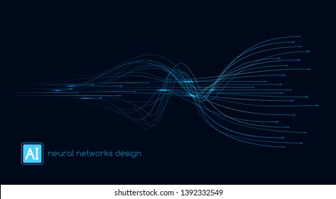 Neural networks design, AI concept, digital abstract wave lines, vector template