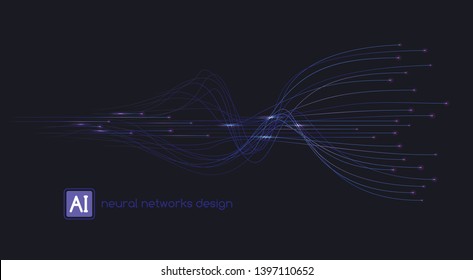 Neural networks design, AI concept, digital abstract wave lines, vector template