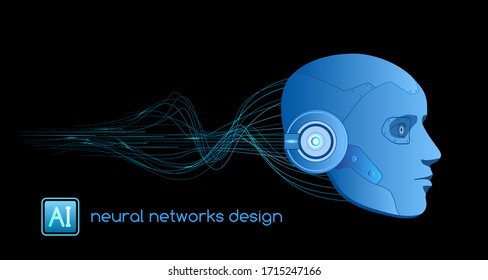 Neural networks design, artificial intelligence concept, digital abstract wave lines, vector template