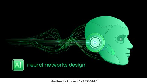 Neural networks design, artificial intelligence concept, digital abstract wave lines, vector template