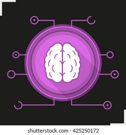 Neural networks flat design long shadow icon. Neurology. Human brain. Artificial intelligence. Vector silhouette symbol