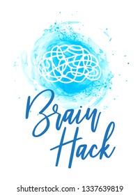 Neural networks human brain logo icon. Grunge art creative symbol lettering - Vector 
