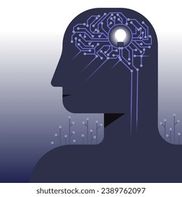 Neural networks illuminating a bulb inside a human brain