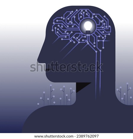 Neural networks illuminating a bulb inside a human brain