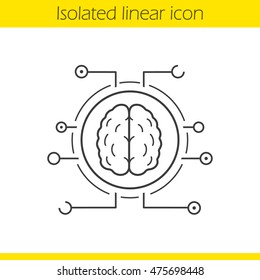 Neural Networks Linear Icon. Thin Line Illustration. Human Brain Contour Symbol. Artificial Intelligence. Vector Isolated Outline Drawing