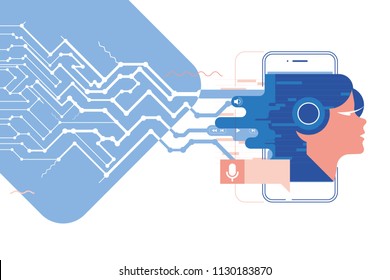 neural networks, voice assistant, mobile app, Personal assistant and voice recognition concept vector illustration of soundwave intelligent technologies. Communication