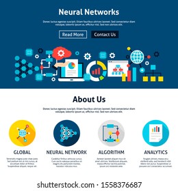 Neural Networks Website Design. Vector Illustration. Technology Flat Web Concept.