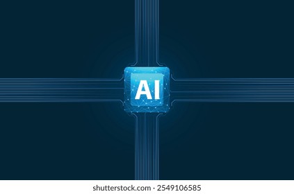 Procesador neuronal y línea conectada al circuito en fondo azul para IA, CPU y todos los demás propósitos tecnológicos.