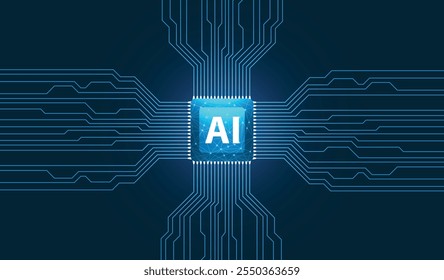 Neural processor and Circuit Connected Line in blue background For AI, CPU and all others Technological Purposes.