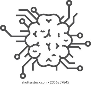 Neural technology linear icon. Brain science tech