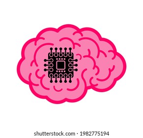 Neuralink Chip in brain. microchip in head Artificial Intelligence. vector illustration 