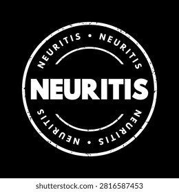 NEURITIS circular rubber stamp seal representing nerve inflammation, medical condition, healthcare diagnosis, neurology, pain, and nervous system health issues in distressed vintage emblem style.