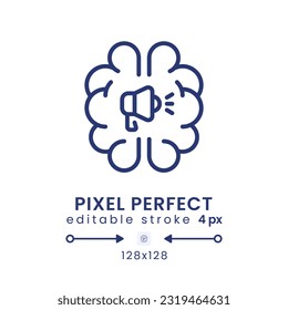 Neuro advertising linear desktop icon. Human brain marketing. Consumer behavior. Pixel perfect 128x128, outline 4px. GUI, UX design. Isolated user interface element for website. Editable stroke