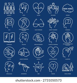 Neuro difference line icon set. Vector illustration