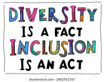 Neuro diversity, autism acceptance. Creative hand-drawn lettering in a pop art style. Human minds and experiences diversity. Inclusive, understanding society. Vector illustration on a white background