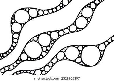 Neuro graphics. Hand drawn smooth lines with circles inside. Abstract background. For cover art, wallpaper design, websites. Art therapy, work with subconscious. Simple geometric shapes. Vector