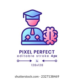 Neuro influencer gradient fill desktop icon. Cognitive neuroscience. Social network. Pixel perfect 128x128, outline 4px. Modern colorful linear symbol. Vector isolated editable RGB element