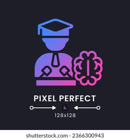 Neuro influencer purple solid gradient desktop icon on black. Cognitive neuroscience. Social network. Pixel perfect 128x128, outline 4px. Glyph pictogram for dark mode. Isolated vector image