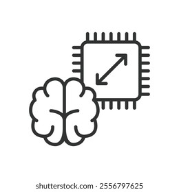 Neuro intelligence chip expansion, icon in line design. neuro, intelligence, chip, expansion, brain, network on white background vector. Neuro intelligence chip expansion, editable stroke icon