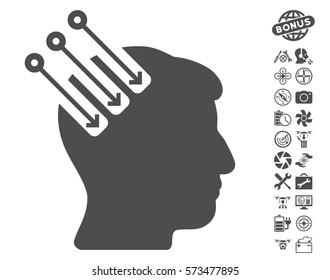 Neuro Interface icon with bonus copter service pictures. Vector illustration style is flat iconic symbols on white background.