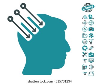 Neuro Interface icon with bonus quadrocopter tools clip art. Vector illustration style is flat iconic symbols on white background.