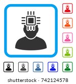 Neuro Interface icon. Flat grey iconic symbol inside a light blue rounded rectangle. Black, gray, green, blue, red, orange color variants of Neuro Interface vector.