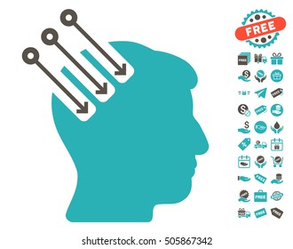 Neuro Interface icon with free bonus graphic icons. Vector illustration style is flat iconic symbols, grey and cyan colors, white background.