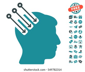 Neuro Interface icon with free bonus pictures. Vector illustration style is flat iconic symbols, soft blue colors, white background.